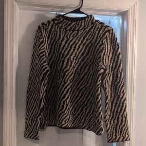 Ann Taylor Black and Tan Striped Turtleneck Sweater